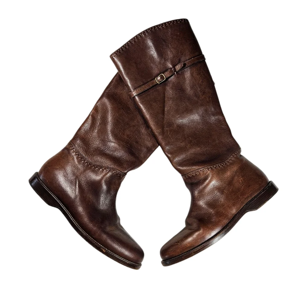 Fatte a mano Cognac Leather Riding Boots Size 38.5 Made In Italy - Picture 1 of 11
